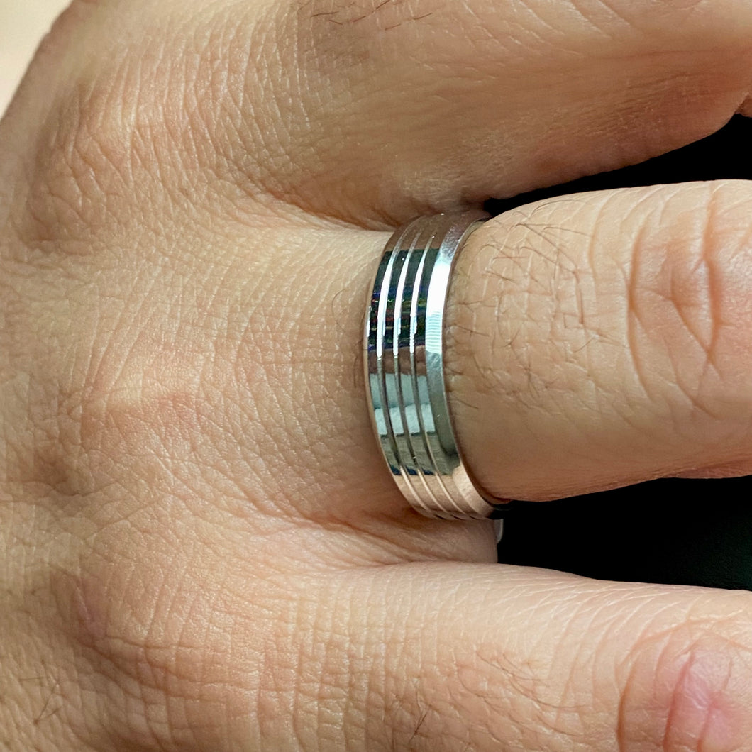 Horizontal Line Stainless Steel Ring