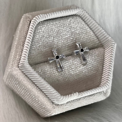 Baguette CZ Cross Studs .925