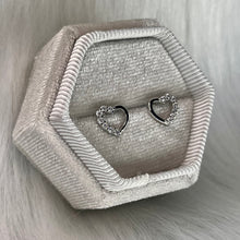 Load image into Gallery viewer, Half CZ Heart Studs .925