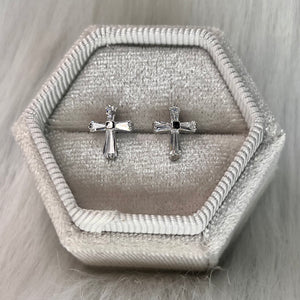 Baguette CZ Cross Studs .925