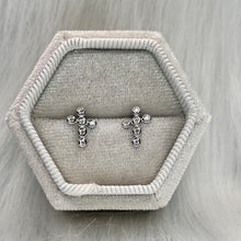 Load image into Gallery viewer, Bubbly CZ Cross Studs .925