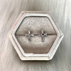 Baguette CZ Cross Studs .925