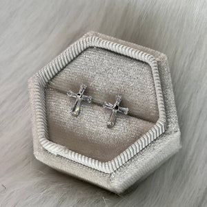 Baguette CZ Cross Studs .925