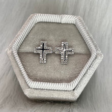 Load image into Gallery viewer, Blinged Cross Studs .925