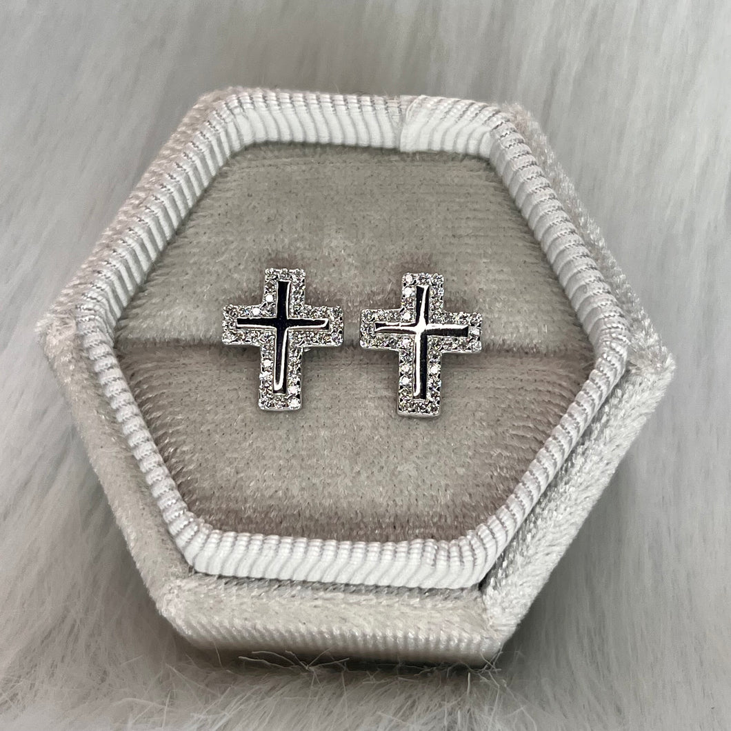 Blinged Cross Studs .925