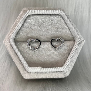 Half CZ Heart Studs .925