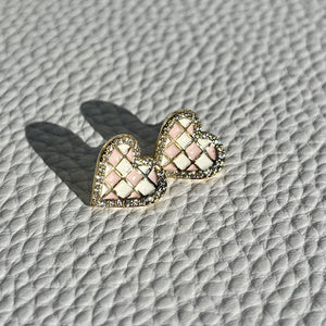 Checkered Pink Heart Studs