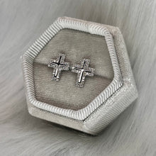 Load image into Gallery viewer, Blinged Cross Studs .925