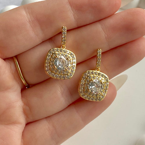Gold Plated Square Dangly Earrings