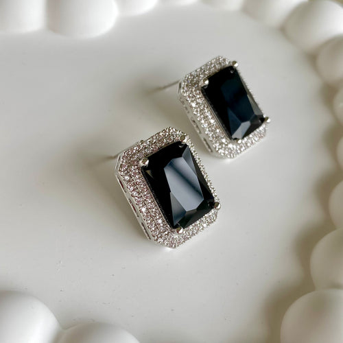 Black CZ Rectangle Studs