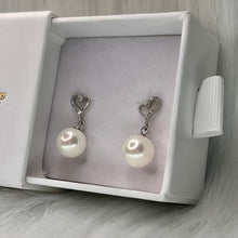 Load image into Gallery viewer, Dangling Pearl Heart Studs .925