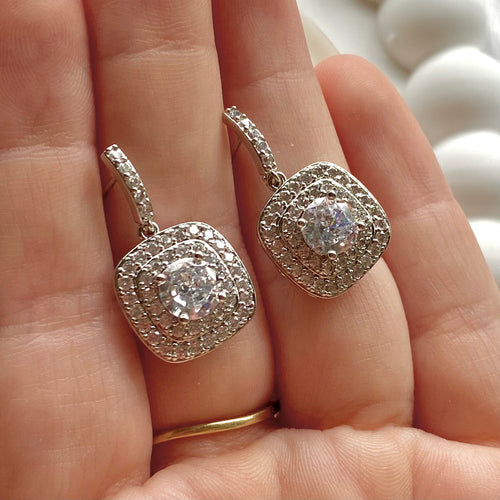Square CZ Dangle Studs