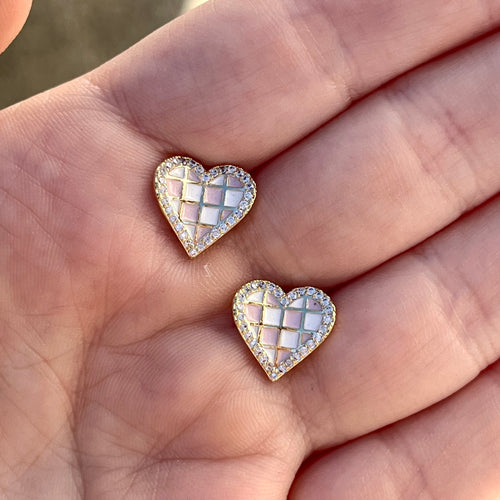 Checkered Pink Heart Studs