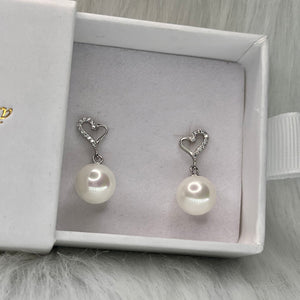 Dangling Pearl Heart Studs .925