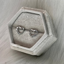 Load image into Gallery viewer, Half CZ Heart Studs .925