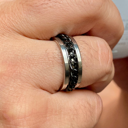 Black Chain Stainless Steel Spinner Ring