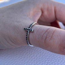 Load image into Gallery viewer, Black CZ Cross Ring .925