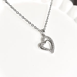 Double Heart CZ Necklace