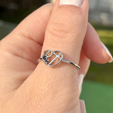 Load image into Gallery viewer, Blue CZ Heart Cross Ring .925