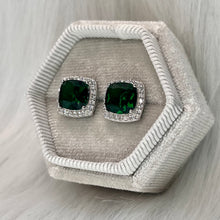 Load image into Gallery viewer, Emerald Cushion Studs .925