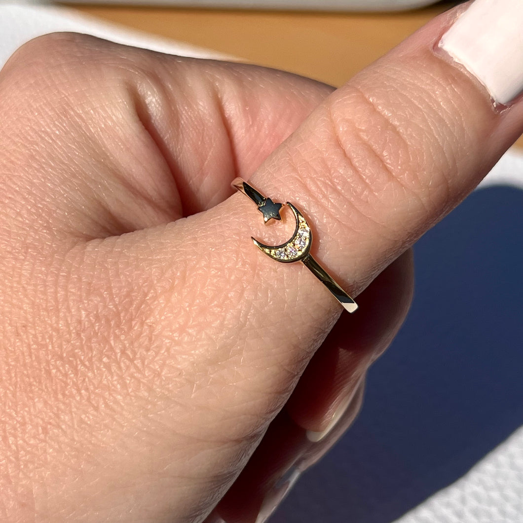 Golden Night Moon Ring