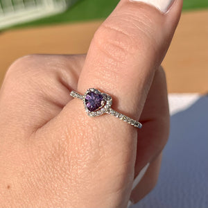 Amethyst Halo Heart Ring .925