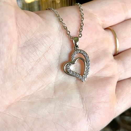 Double Heart CZ Necklace