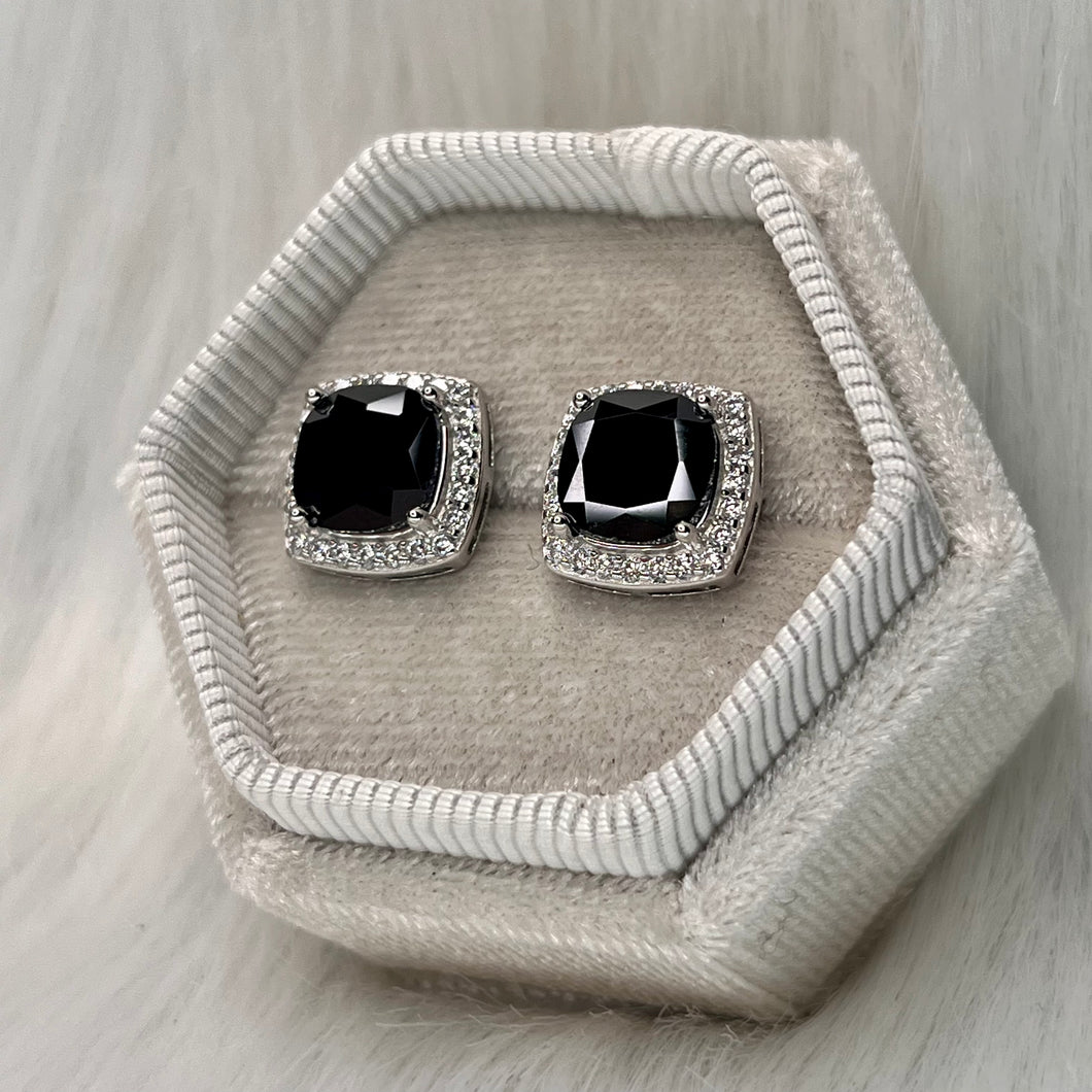 Black Cushion Studs .925