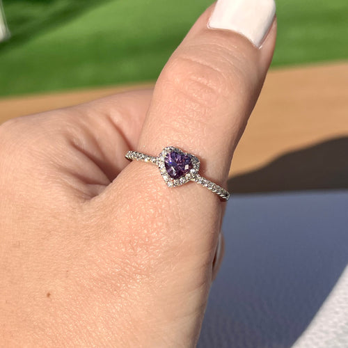 Amethyst Halo Heart Ring .925