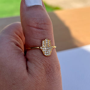 Golden Hamsa Hand Ring .925