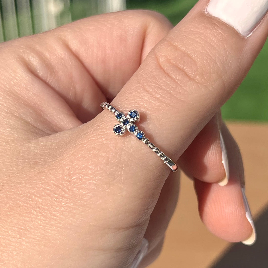 Blue Sapphire Cross Ring .925