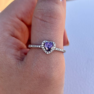 Amethyst Halo Heart Ring .925