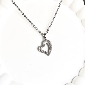 Double Heart CZ Necklace
