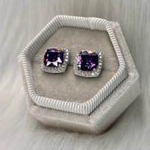 Load image into Gallery viewer, Amethyst Cushion Studs .925