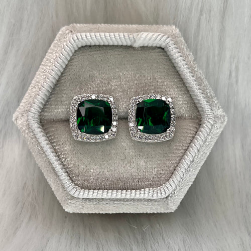 Emerald Cushion Studs .925