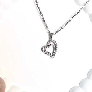 Double Heart CZ Necklace