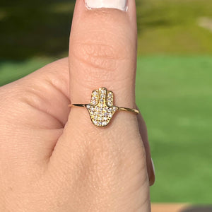 Golden Hamsa Hand Ring .925