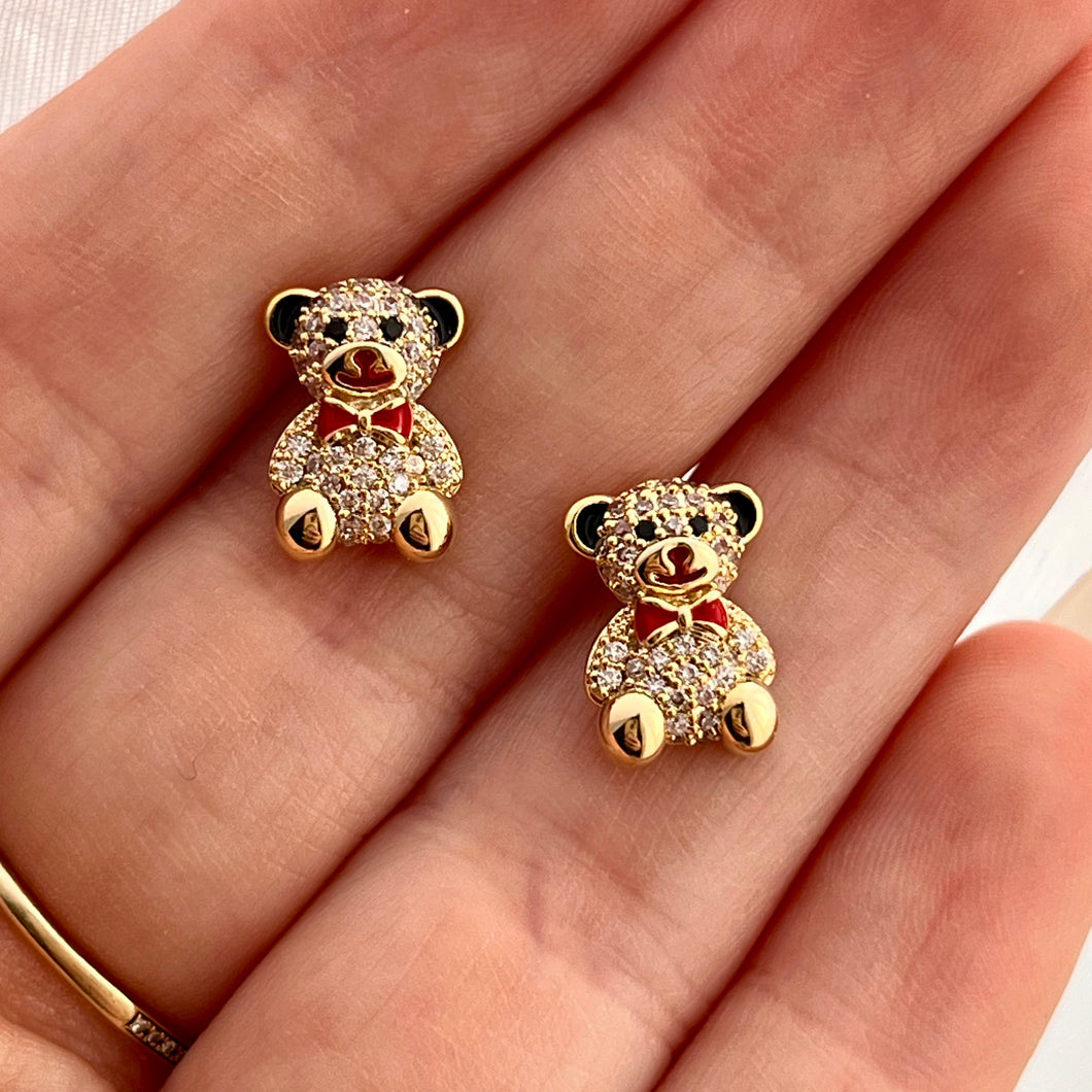 Red Bow Bear Studs