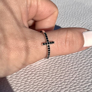 Black CZ Cross Ring .925