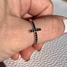 Load image into Gallery viewer, Black CZ Cross Ring .925