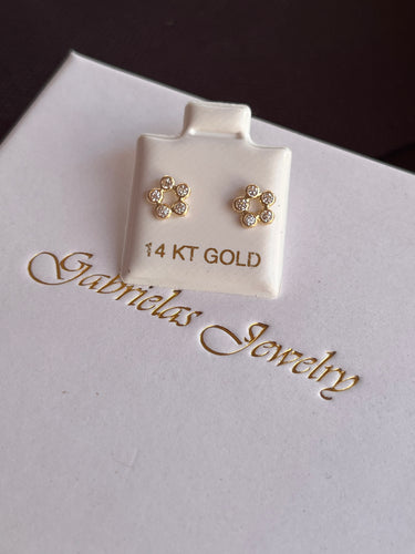 14kt Gold CZ Cute Flower Studs