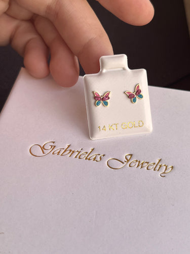 14kt Gold Enameled Butterfly Studs