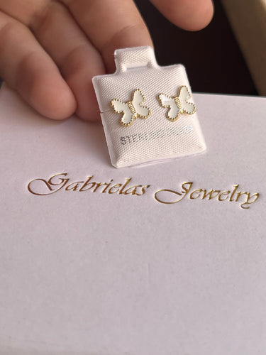 14kt Gold White Butterfly Studs