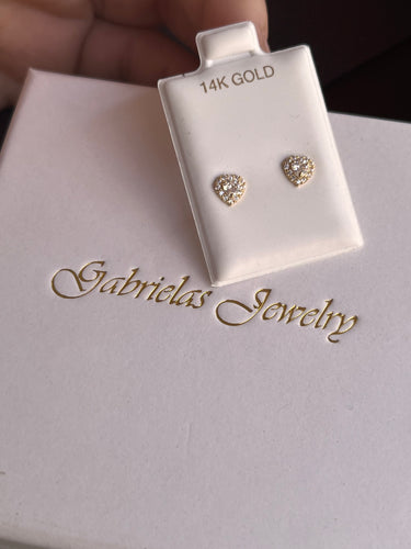 14kt Gold Micropaved Heart Studs