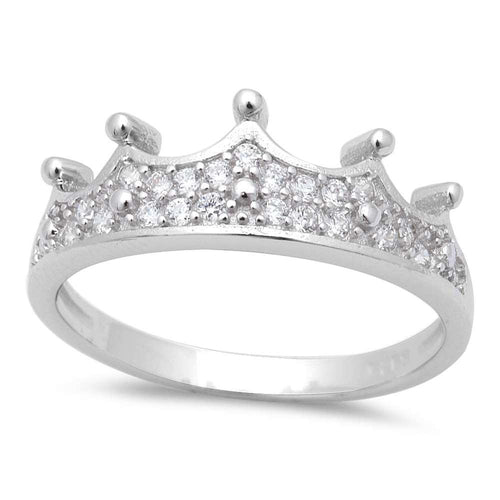 Micro Pave CZ Crown Ring .925 Sterling Silver