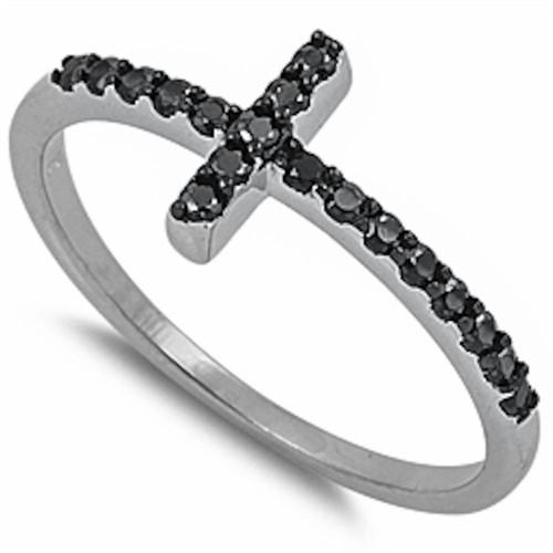 Black Sideways Cross Ring