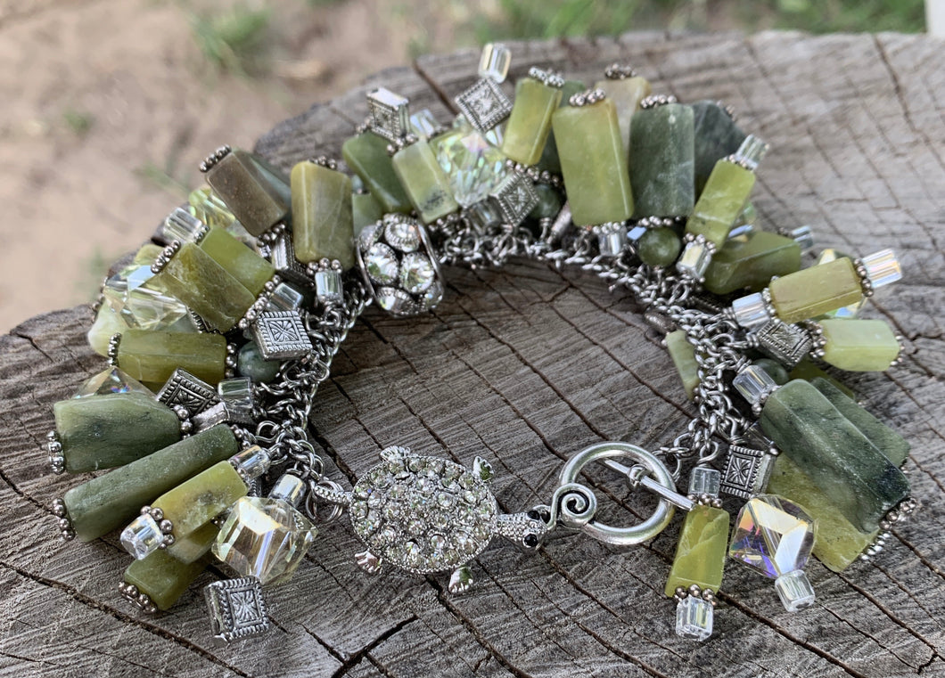 Crystals N’ Green Charm Bracelet