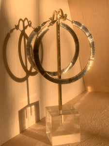 Silver Detailed Flat Hoops