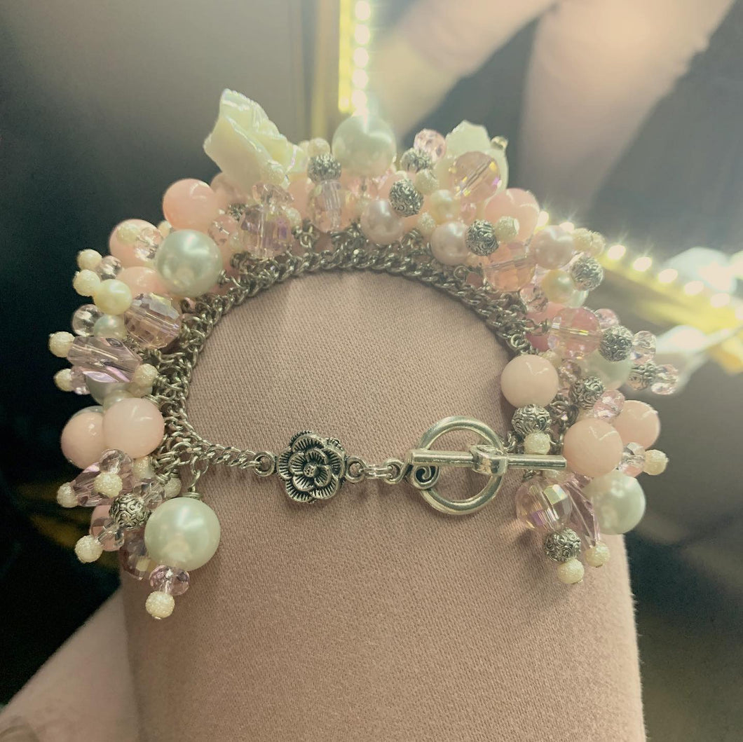 Pink Rose Charm Bracelet