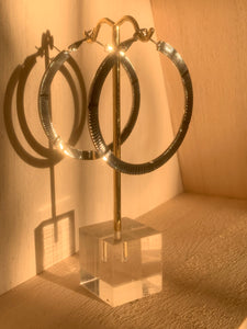 Silver Detailed Flat Hoops